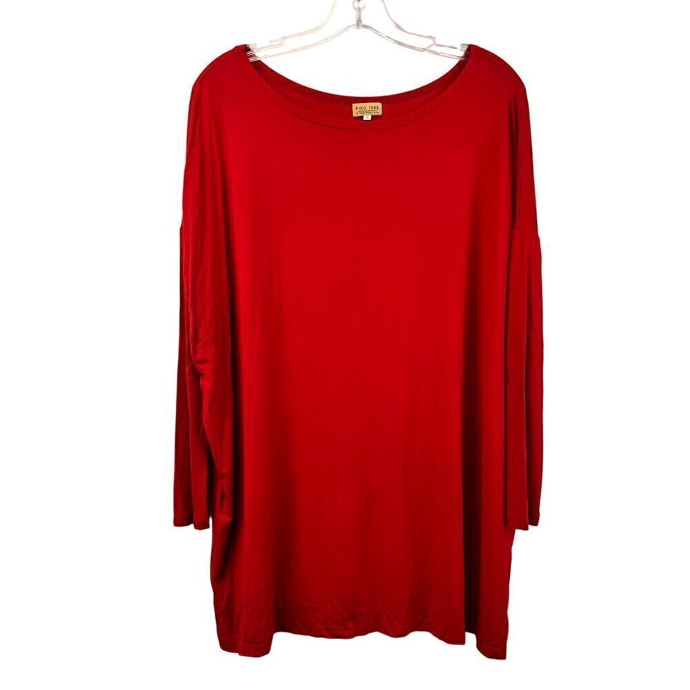Piko 1988 Women’s Round Neck Long Sleeve Red Oversized Mini Shift Dress Small
